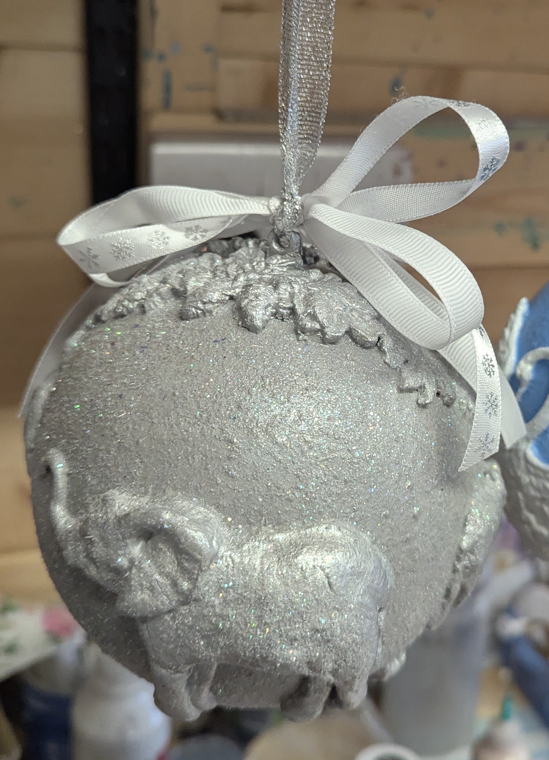 Silver Glitter Elephant Christmas Bauble – Unique Plastic Ornament - Hand Crafted