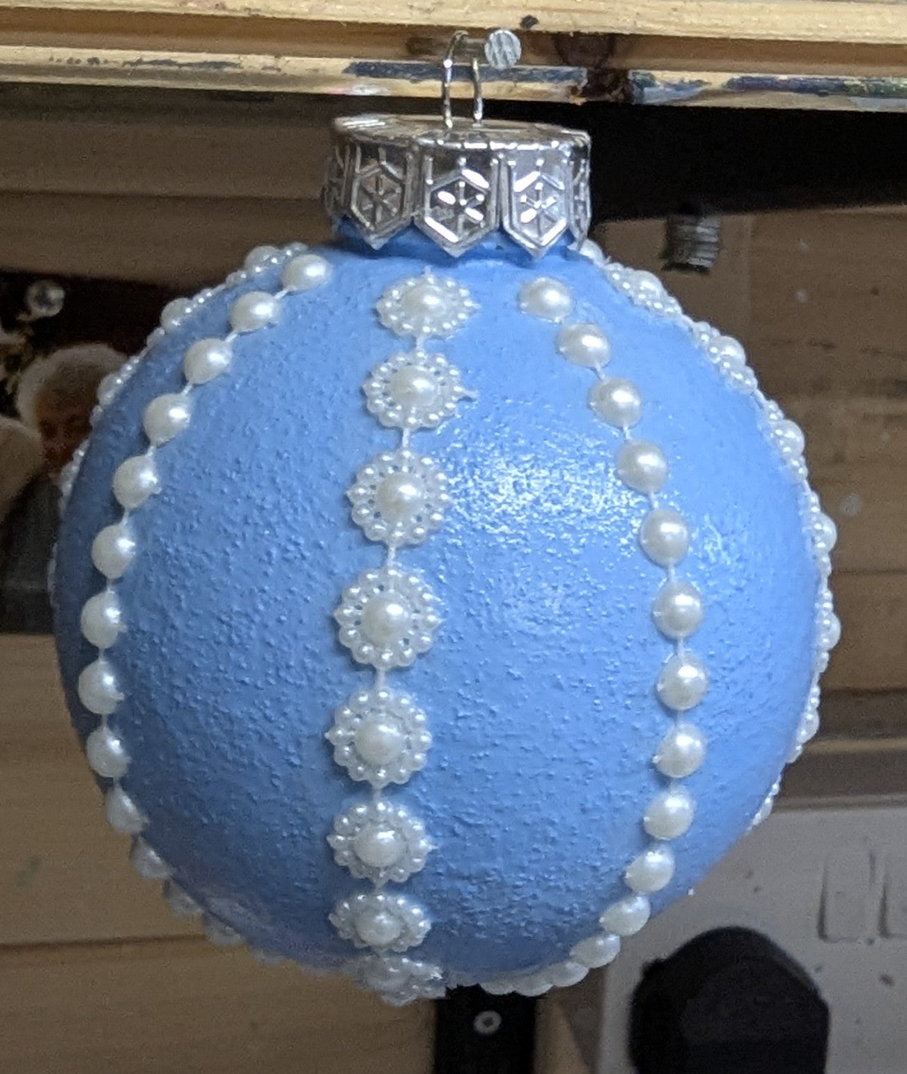 Blue Beaded Bauble – Elegant Plastic Christmas Ornament