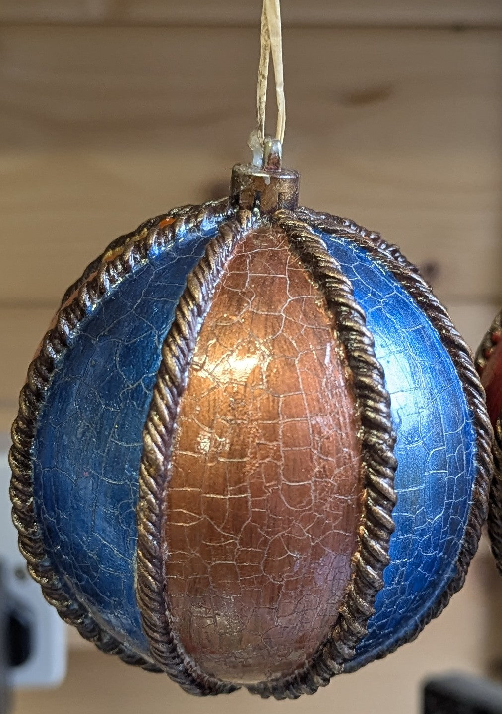 ✨ Vintage-Style Crackled Christmas Ornament – Blue & Copper Elegance