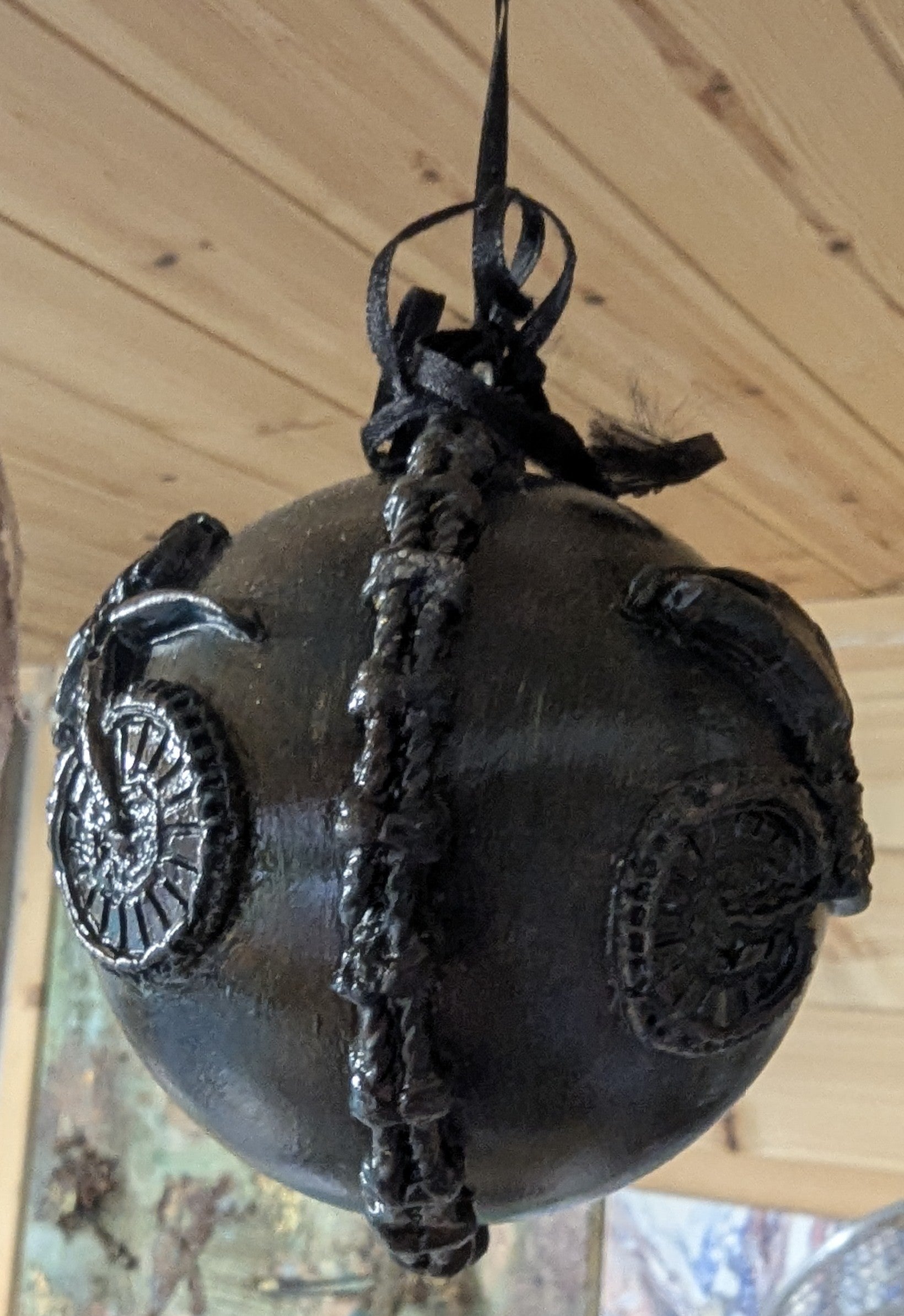 Embossed Motorcycle Christmas Bauble – Metallic Plastic Ornament