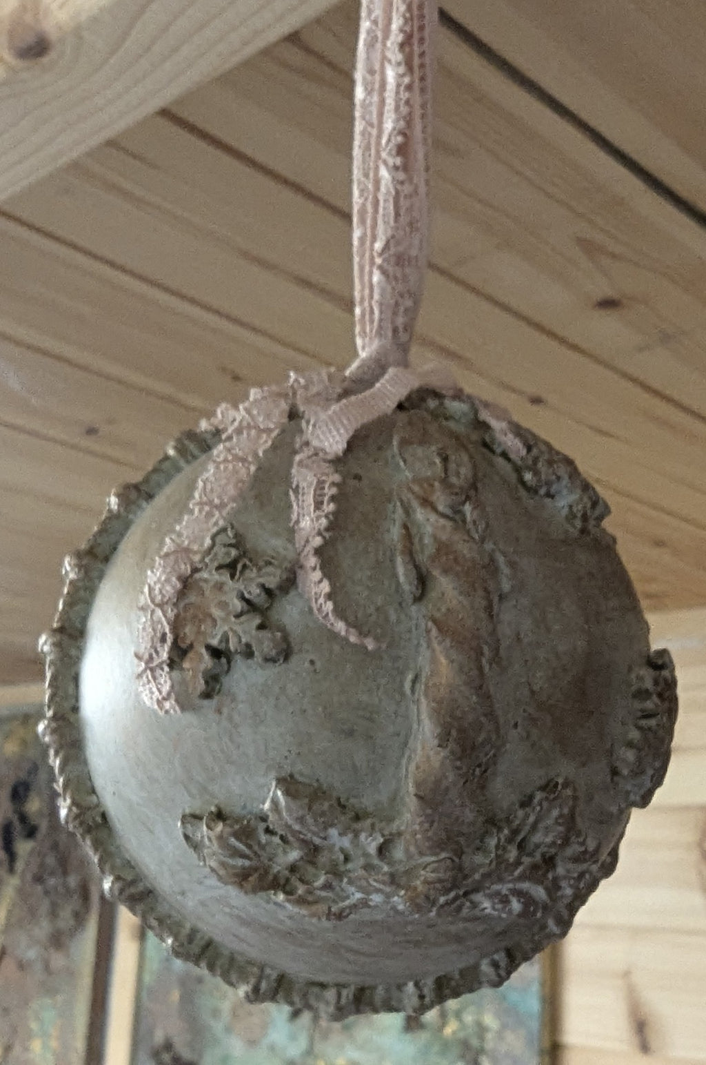 Clay Bird & Branch Bauble – Textured Plastic Christmas Ornament