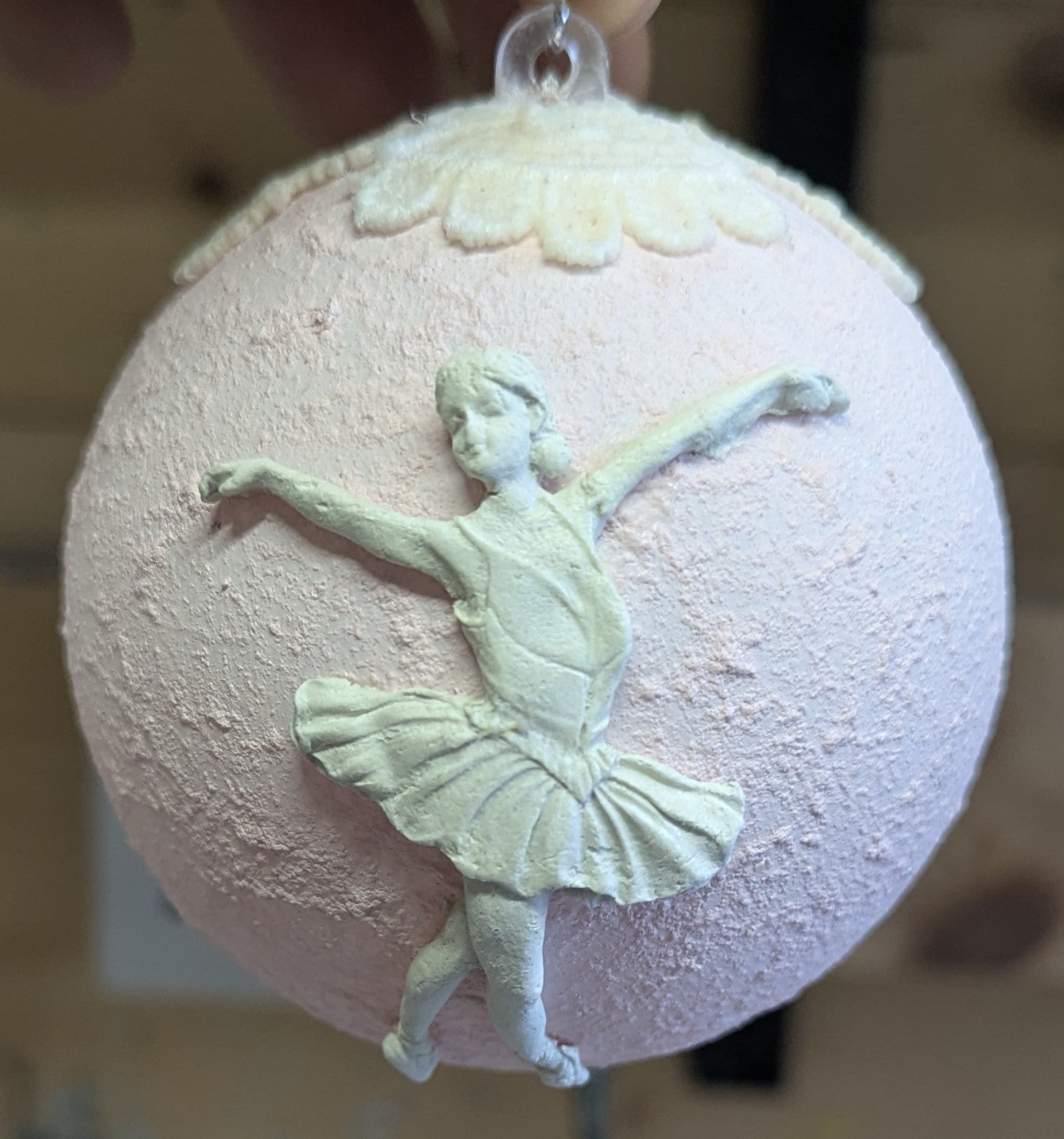 Pastel Pink Ballerina Bauble – Sculpted Plastic Christmas Ornament