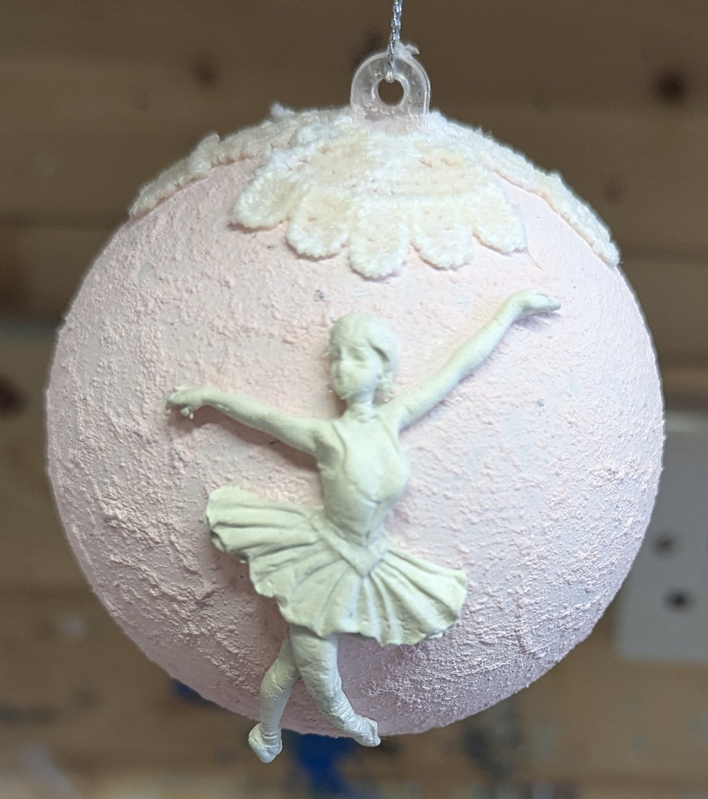 Pastel Pink Ballerina Bauble – Sculpted Plastic Christmas Ornament