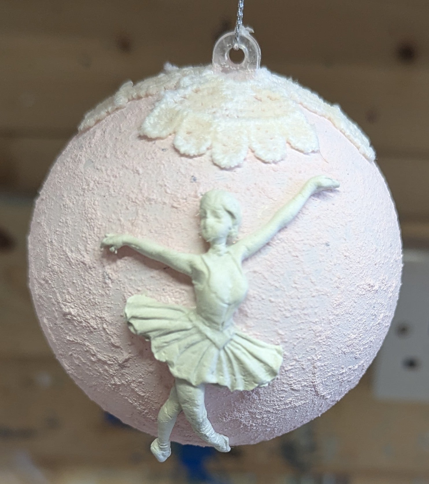 Pastel Pink Ballerina Bauble – Sculpted Plastic Christmas Ornament