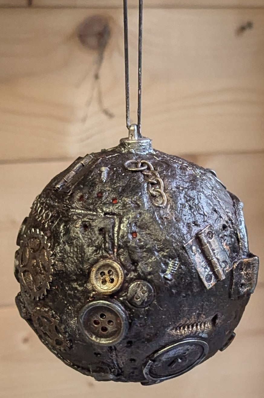 Steampunk-Inspired Decorative Christmas Bauble – Industrial Art Sphere