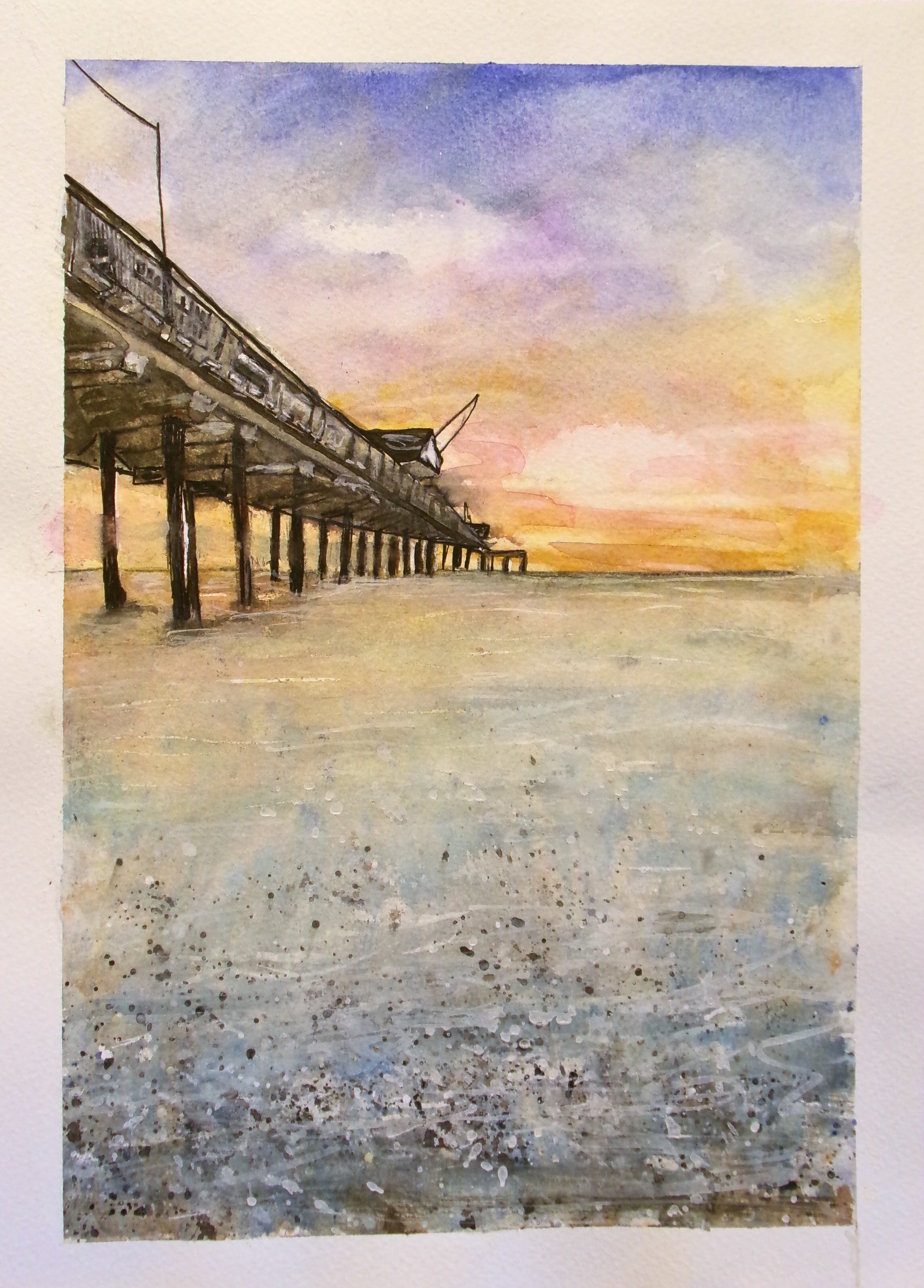 Sunset Pier – Tranquil Coastal Watercolor