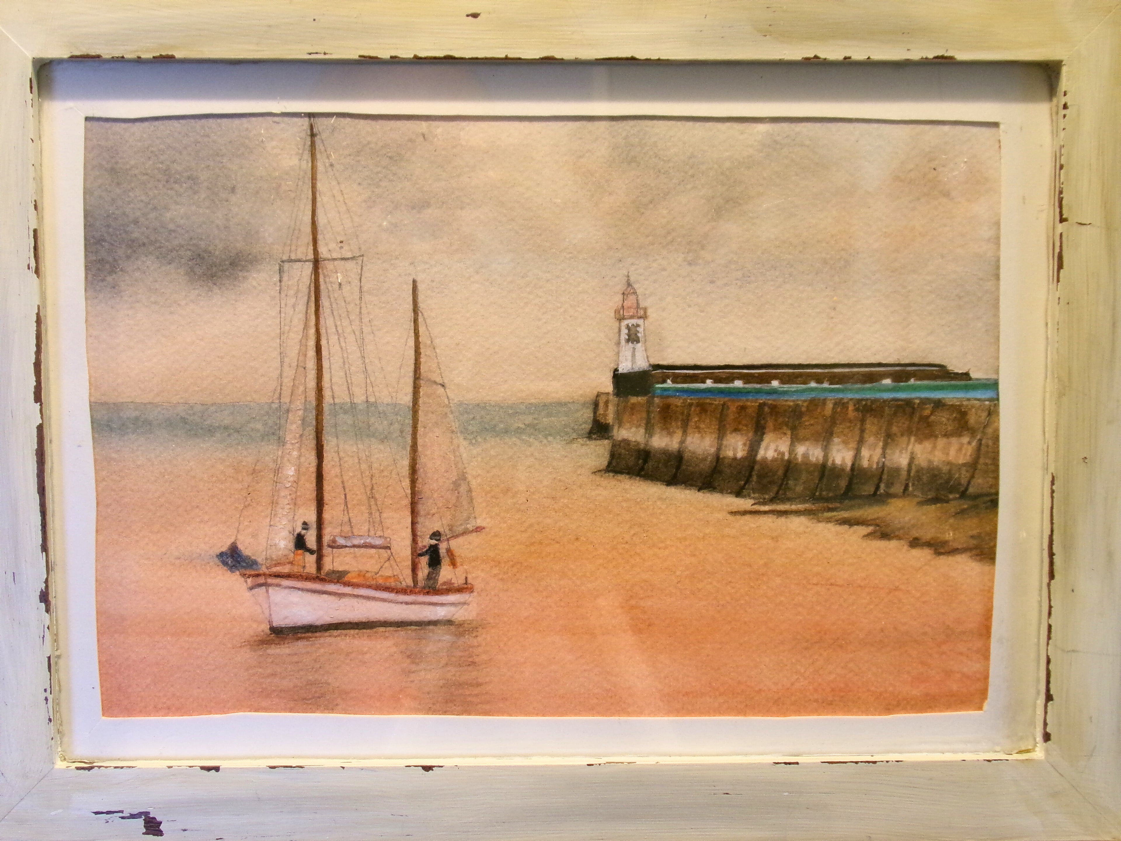 “Harbor Stillness” – Original Framed Watercolor Coastal Scene