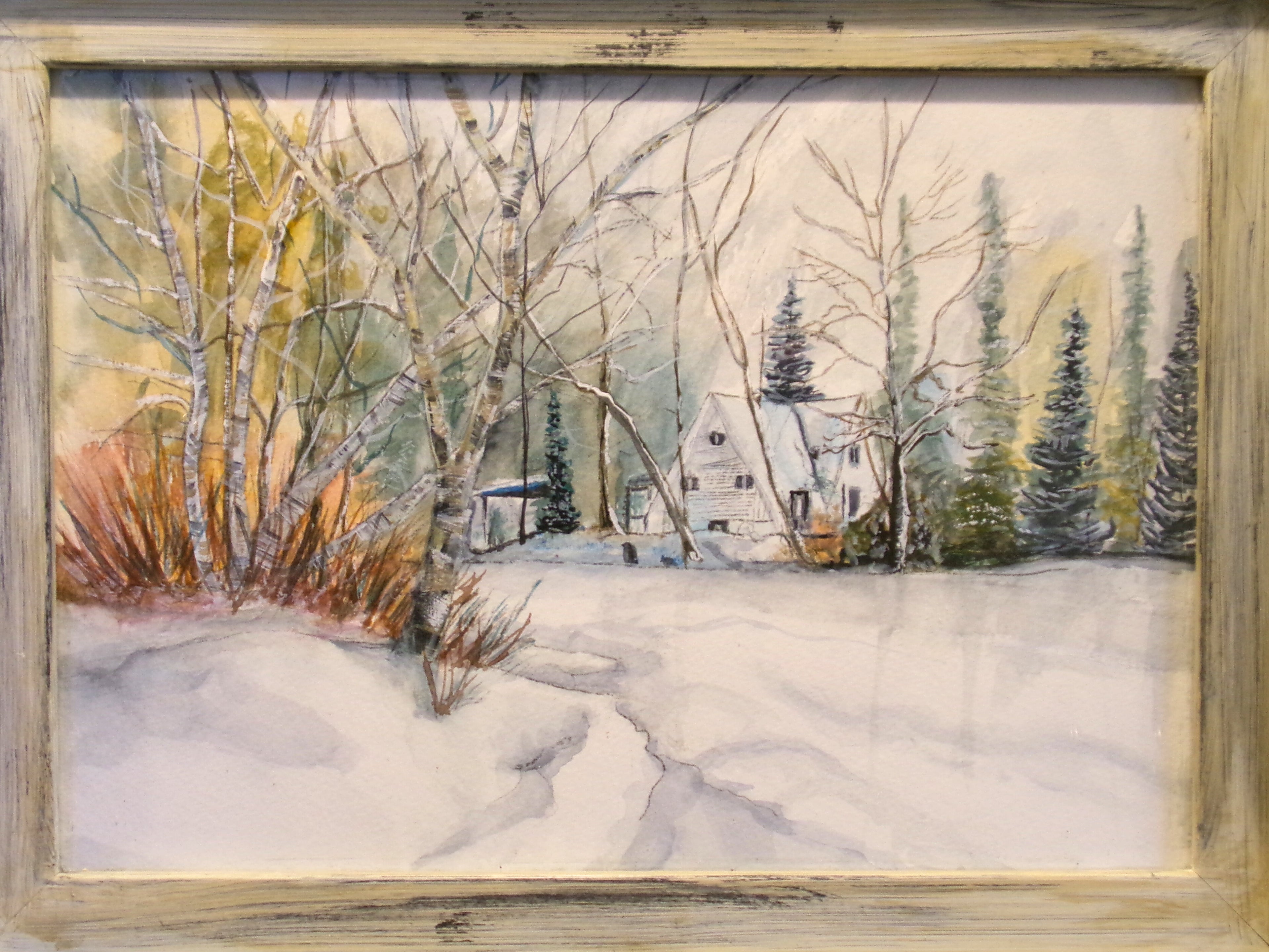 “Woodland Retreat” – Original Framed Watercolor Winter Scene