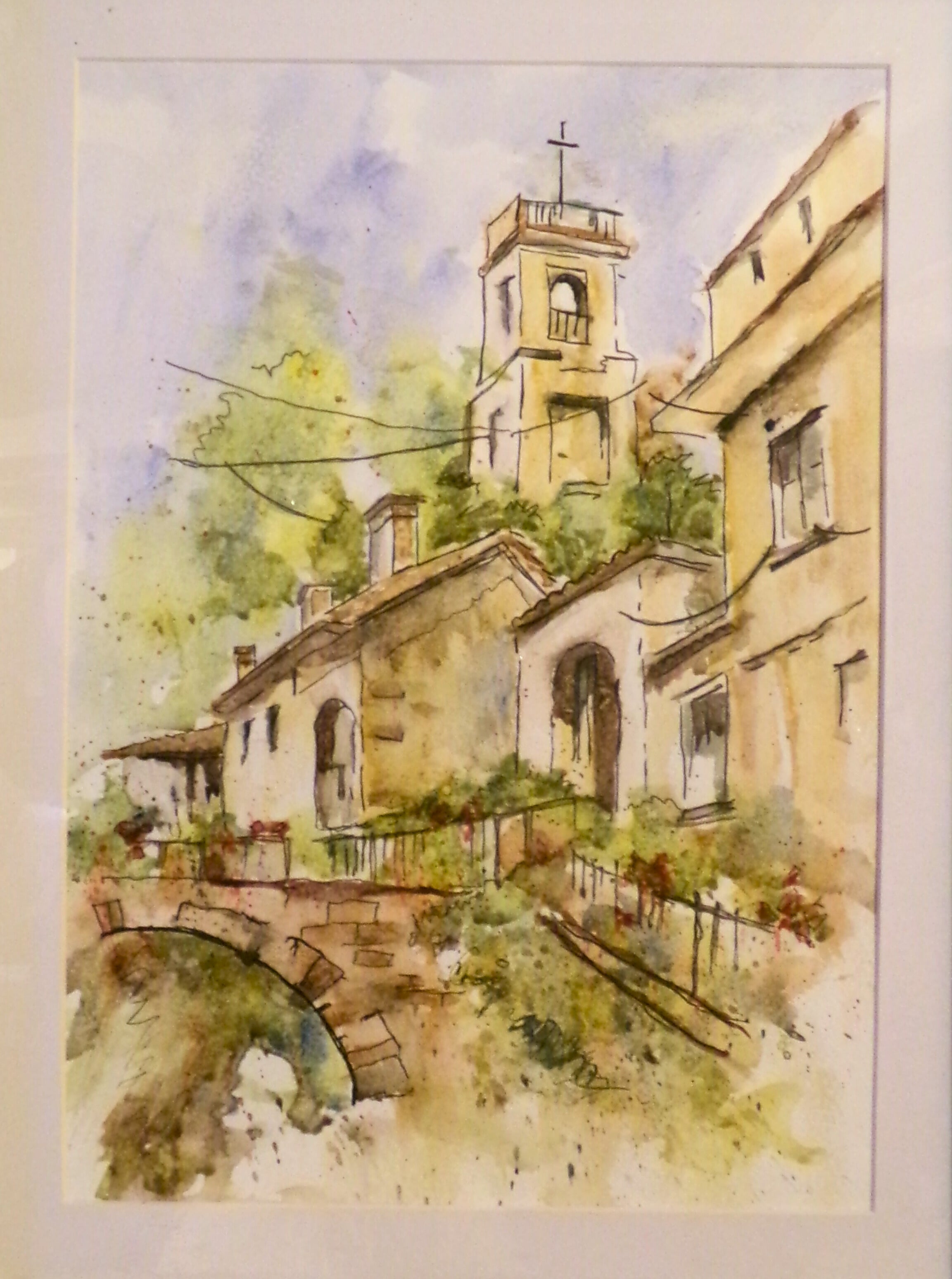 “Village Grace” – Original Framed Watercolor European Scene