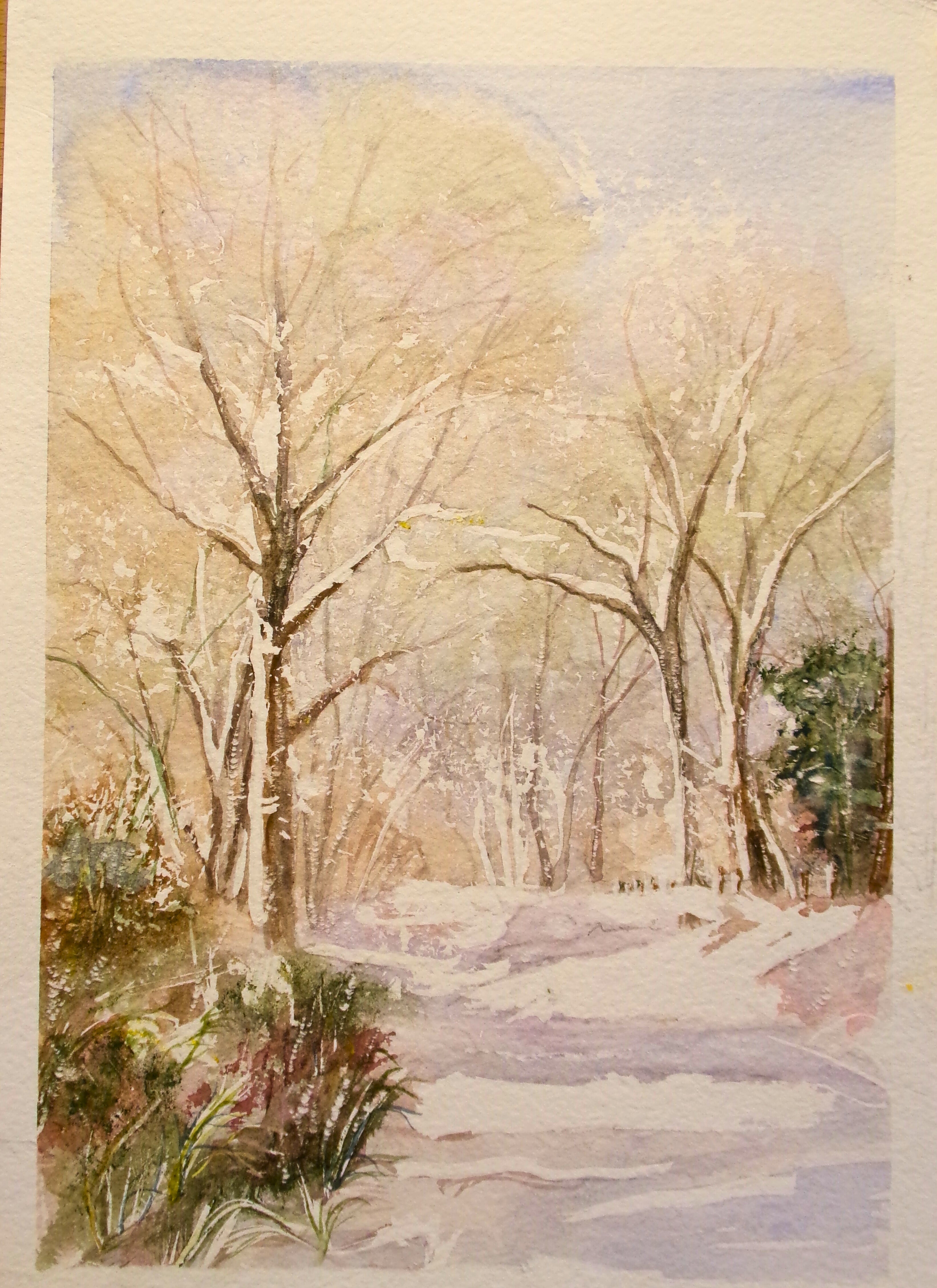 Snowlit Grove – Peaceful Winter Forest Watercolor